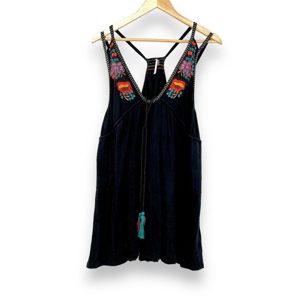 Free People Lovers Cove Women's XS Black Embroidered Sleeveless Mini Dress - Picture 3 of 9